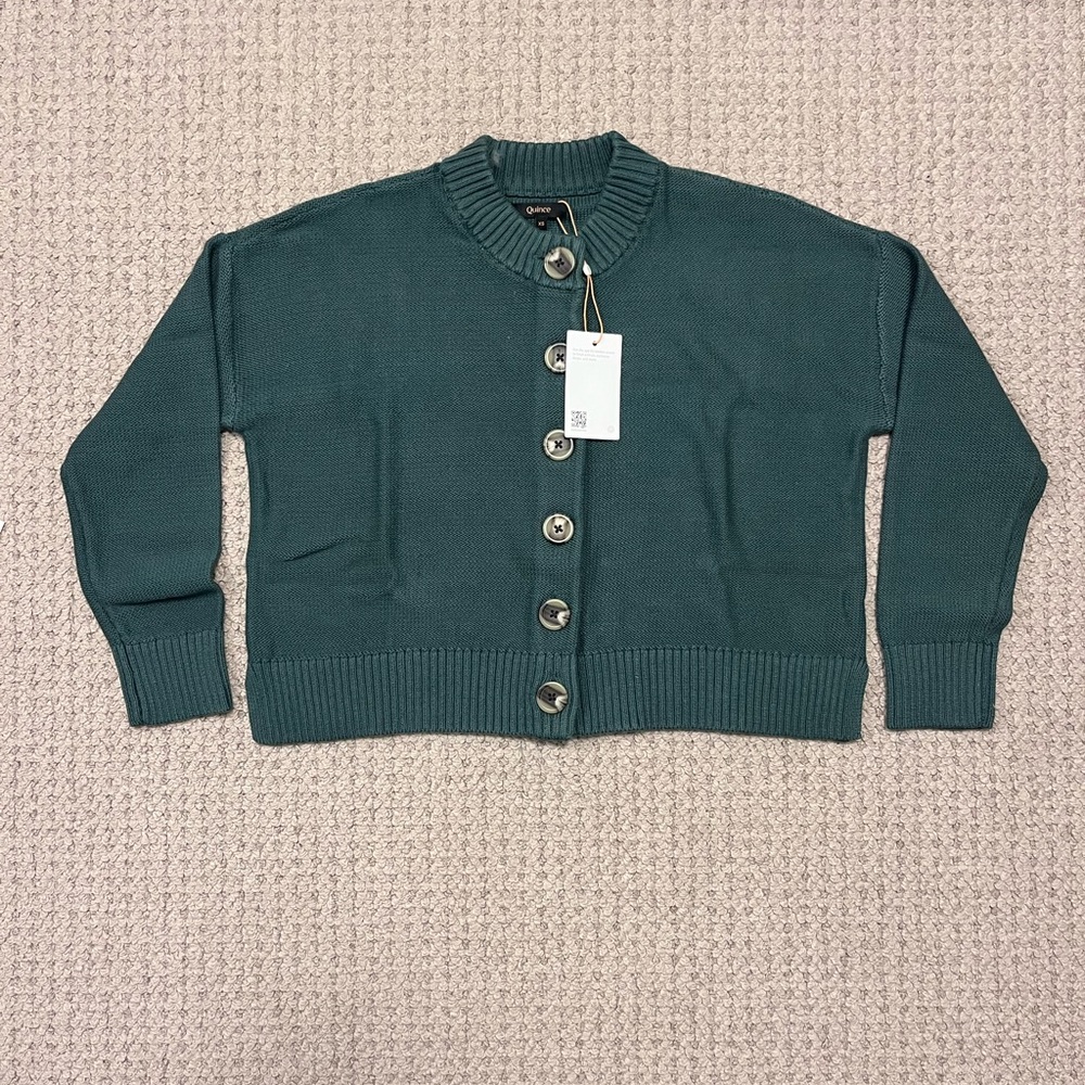 Quince 100% Organic Cotton Cropped cardigan Big Sur Green NWT XS - Picture 7 of 16